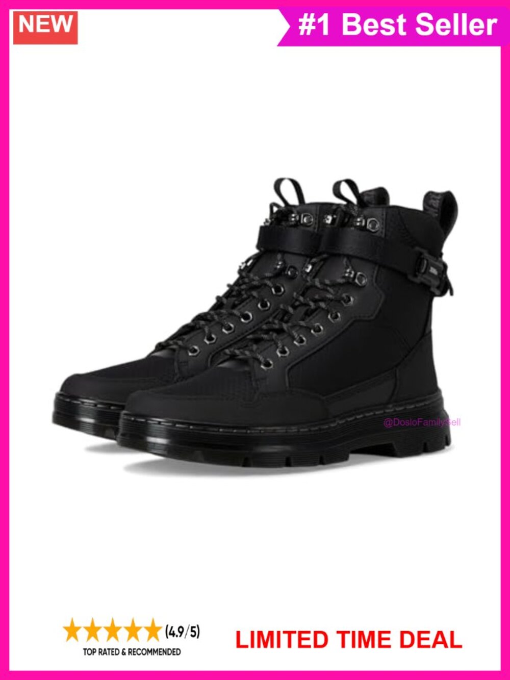 Combat Boot Lace Up Canvas Leather Ankle Boot with Removable Buckle
